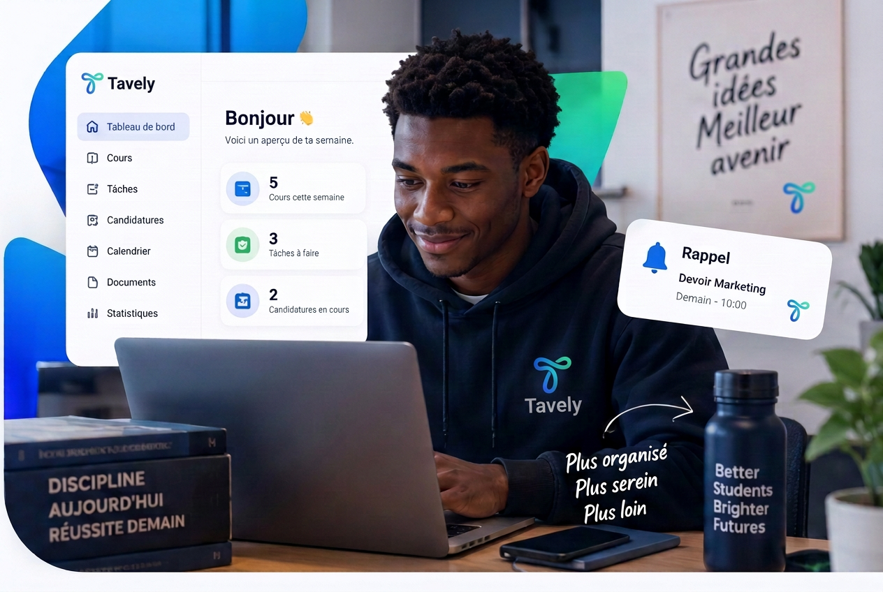 Étudiant utilisant Tavely sur son ordinateur portable